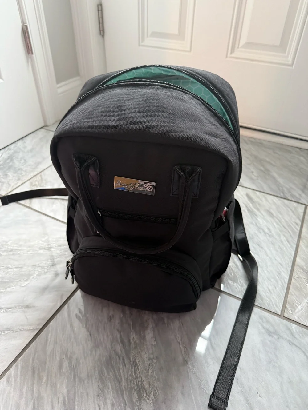 Black Diaper Backpack with Green Interior Honeycomb interior